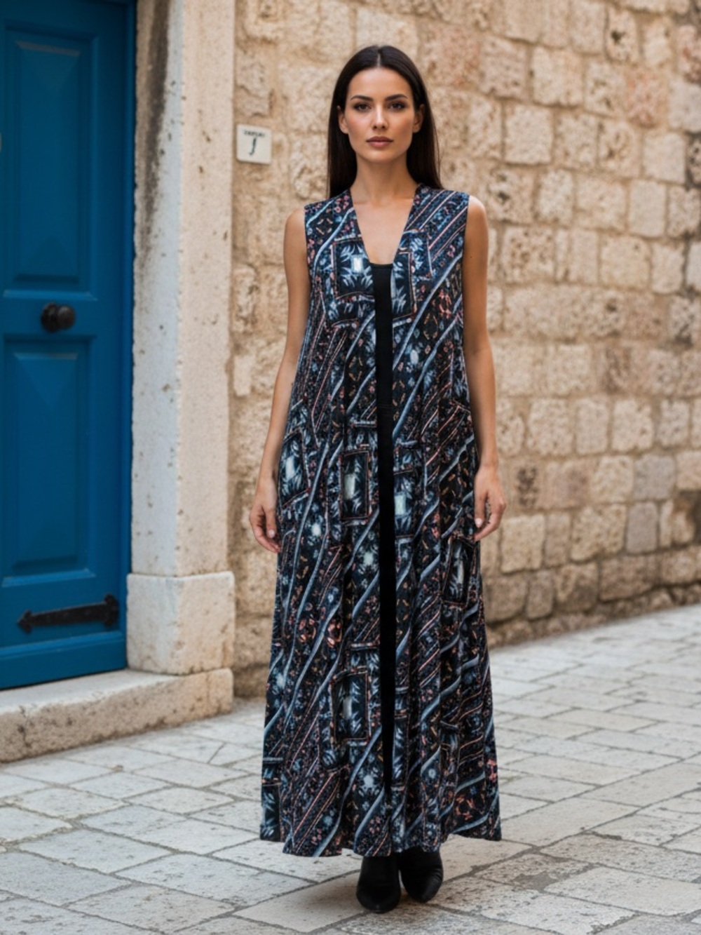 LuLaRoe Bold Geometric Tribal Print Maxi Length Duster with Long Side Slit
